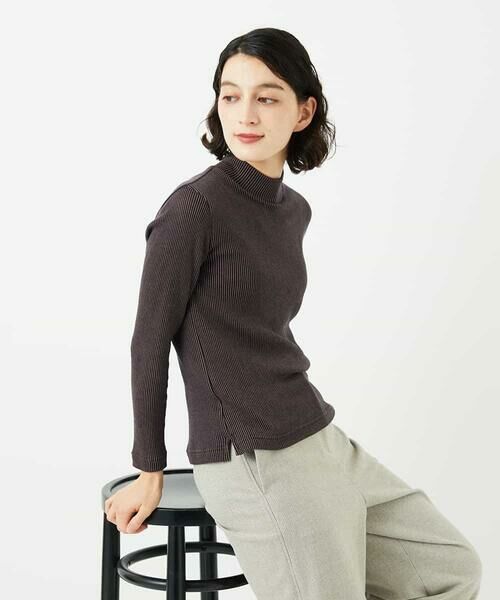 Maison de CINQ / メゾン ドゥ サンク カットソー | エアーコットンストライプ柄ハイネックカットソー(ネイビー×ベージュ)