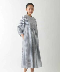 Maison de CINQ / メゾン ドゥ サンク ロング・マキシ丈ワンピース | 【小さいサイズ】ストライプパターン切り替えデザインワンピース