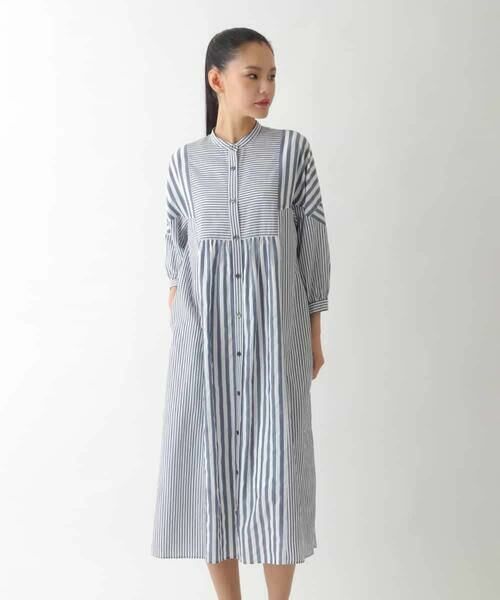 Maison de CINQ / メゾン ドゥ サンク ロング・マキシ丈ワンピース | 【小さいサイズ】ストライプパターン切り替えデザインワンピース | 詳細1