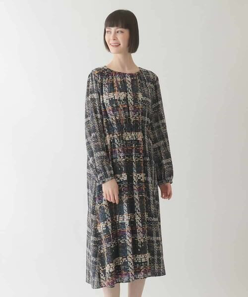 Maison de CINQ / メゾン ドゥ サンク ロング・マキシ丈ワンピース | 【小さいサイズ】ウエストギャザーチェックプリントワンピース /洗濯機で洗える | 詳細1