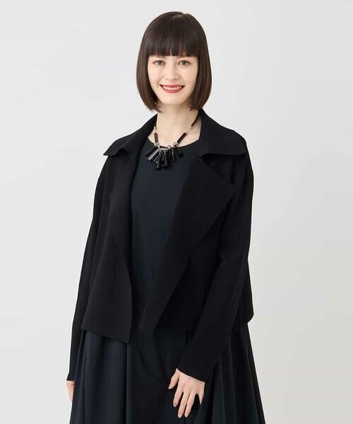 Maison de CINQ/メゾン ドゥ サンク 【小さいサイズ】ミラノリブニットジャケット/洗える ブラック S Maison de CINQ/メゾン ドゥ サンク 【小さいサイズ】ミラノリブニットジャケット/洗える ブラック S