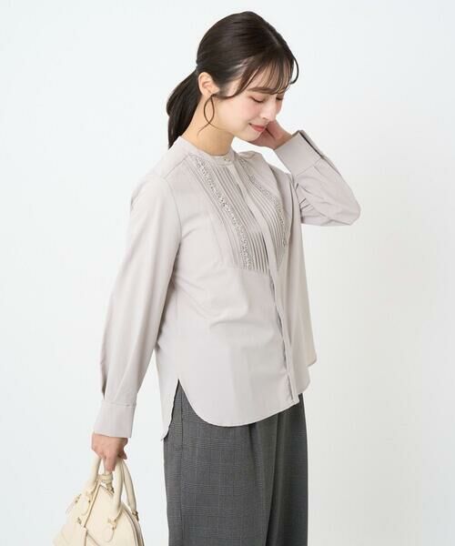 Maison de CINQ / メゾン ドゥ サンク シャツ・ブラウス | 【小さいサイズ】フロントピンタックレースブラウス/洗濯機で洗える | 詳細1