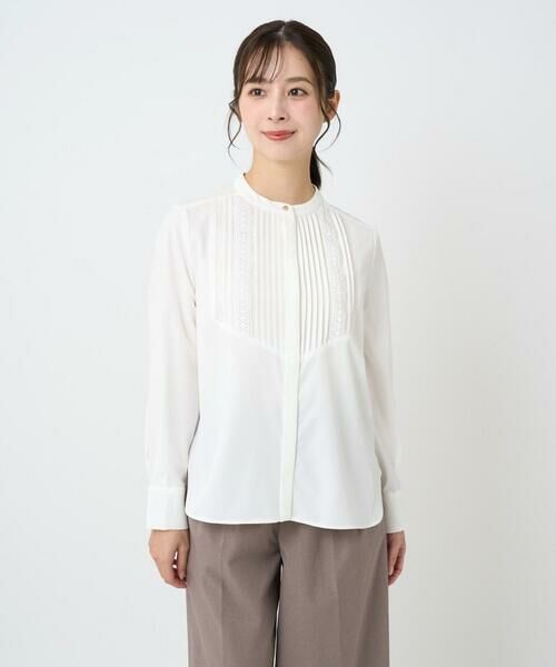 Maison de CINQ/メゾン ドゥ サンク 【小さいサイズ】フロントピンタックレースブラウス/洗濯機で洗える ホワイト S