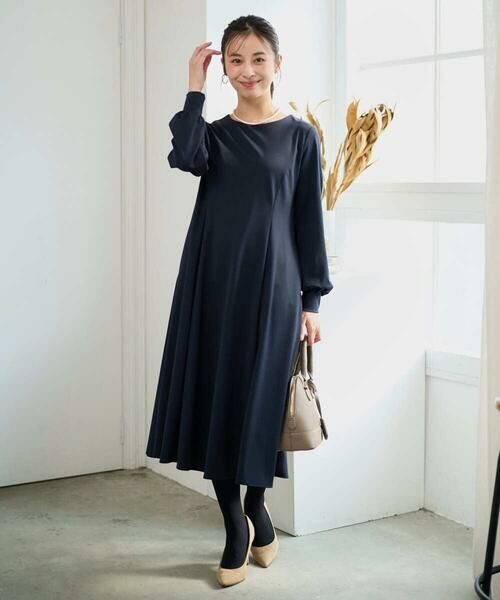 Maison de CINQ / メゾン ドゥ サンク ロング・マキシ丈ワンピース | 【小さいサイズ】ツイルジャージーワンピース/洗える（ネイビー）