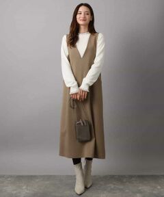 Maison de CINQ / メゾン ドゥ サンク ロング・マキシ丈スカート | 【小さいサイズ】ウールライクVネックジャンパースカート/洗える