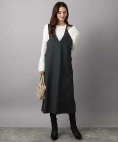 Maison de CINQ / メゾン ドゥ サンク ロング・マキシ丈スカート | 【小さいサイズ】ウールライクVネックジャンパースカート/洗える