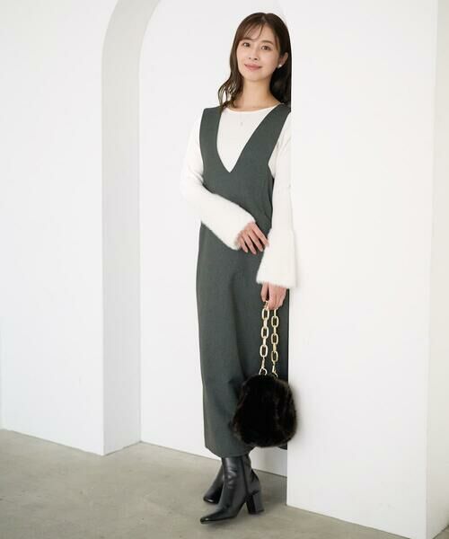 Maison de CINQ / メゾン ドゥ サンク ロング・マキシ丈スカート | 【小さいサイズ】ウールライクVネックジャンパースカート/洗える | 詳細14