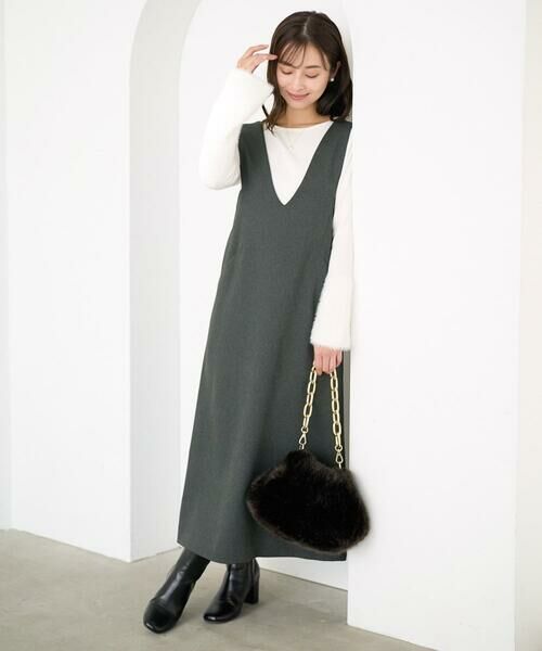 Maison de CINQ / メゾン ドゥ サンク ロング・マキシ丈スカート | 【小さいサイズ】ウールライクVネックジャンパースカート/洗える | 詳細16