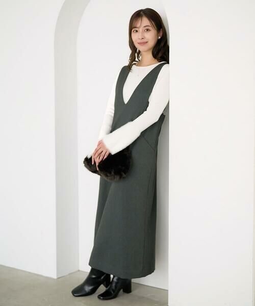 Maison de CINQ / メゾン ドゥ サンク ロング・マキシ丈スカート | 【小さいサイズ】ウールライクVネックジャンパースカート/洗える | 詳細17