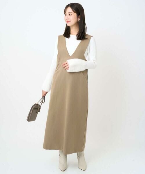 Maison de CINQ / メゾン ドゥ サンク ロング・マキシ丈スカート | 【小さいサイズ】ウールライクVネックジャンパースカート/洗える | 詳細3