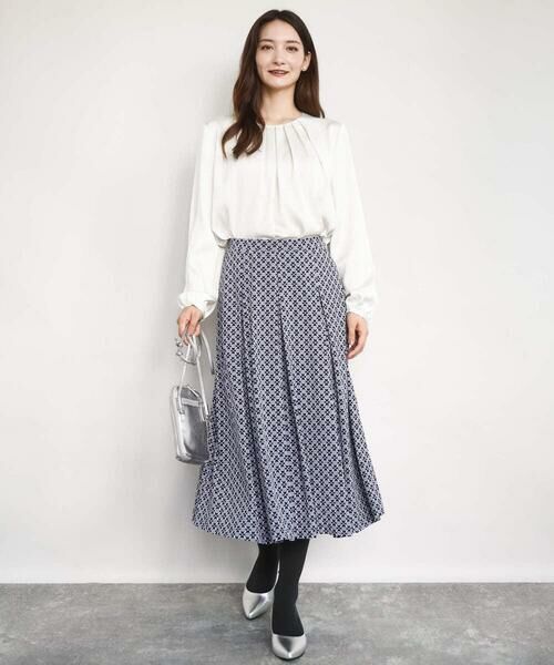 Maison de CINQ / メゾン ドゥ サンク ロング・マキシ丈スカート | 【小さいサイズ】スクエア幾何柄フレアースカート/洗濯機で洗える | 詳細4
