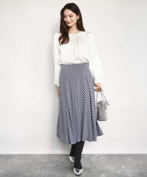 Maison de CINQ / メゾン ドゥ サンク ロング・マキシ丈スカート | 【小さいサイズ】スクエア幾何柄フレアースカート/洗濯機で洗える | 詳細6