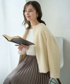 【小さいサイズ】ノーカラーボアブルゾン/洗える