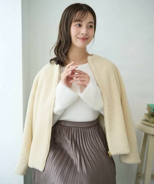 Maison de CINQ / メゾン ドゥ サンク その他アウター | 【小さいサイズ】ノーカラーボアブルゾン/洗える | 詳細1