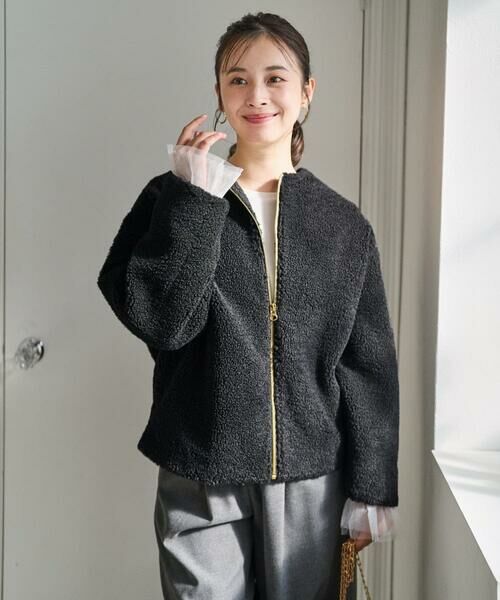 Maison de CINQ / メゾン ドゥ サンク その他アウター | 【小さいサイズ】ノーカラーボアブルゾン/洗える | 詳細3