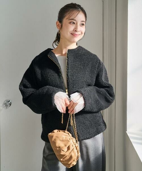 Maison de CINQ / メゾン ドゥ サンク その他アウター | 【小さいサイズ】ノーカラーボアブルゾン/洗える（ブラック）