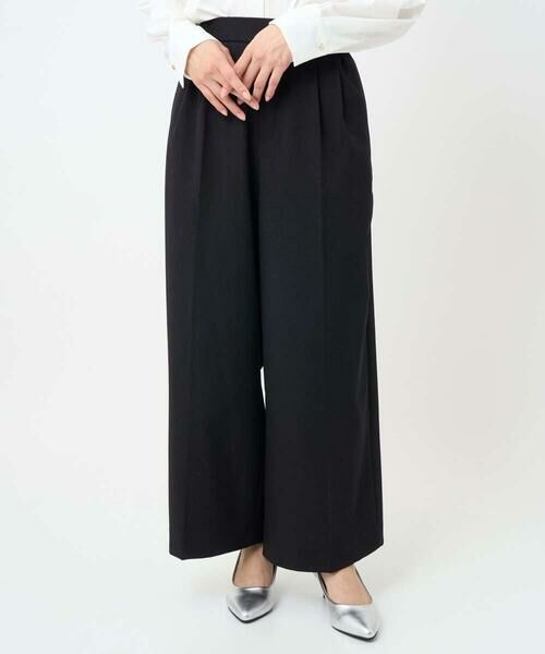 Maison de CINQ / メゾン ドゥ サンク その他パンツ | 【小さいサイズ】ストレートワイドシルエットパンツ(無地・チェック)/洗える(ブラック(無地))