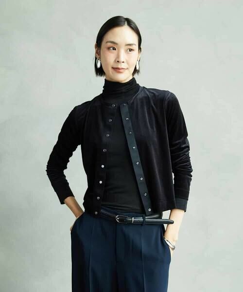 Maison de CINQ / メゾン ドゥ サンク カーディガン・ボレロ | [小さいサイズ]シアーベロアクルーネックカーディガン（ブラック）