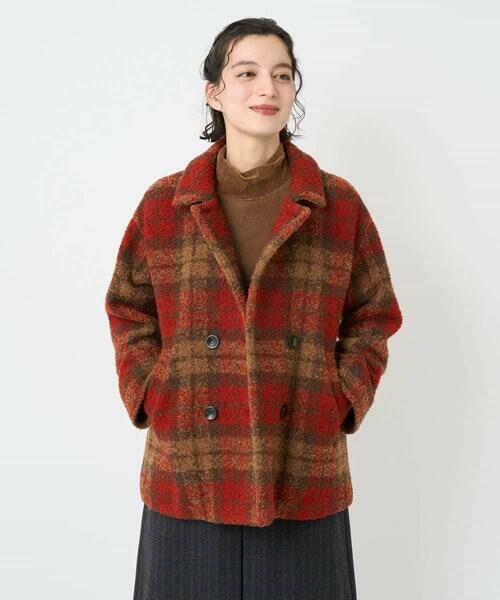 Maison de CINQ / メゾン ドゥ サンク ピーコート | ループチェックウールコート（オレンジ）