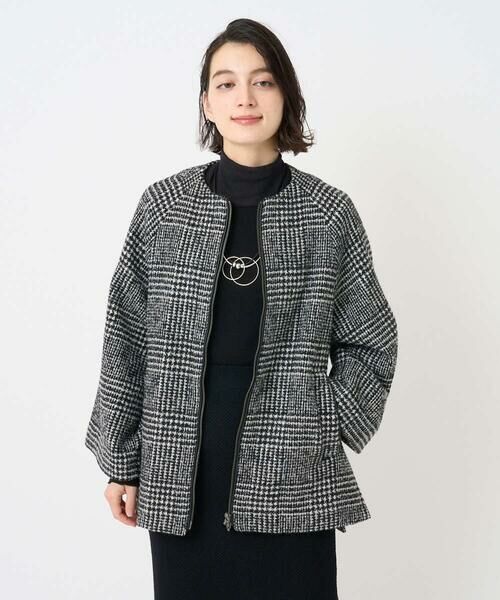 Maison de CINQ / メゾン ドゥ サンク セットアップ | シルクウールグレンチェックポンチョジャケット（ブラック）