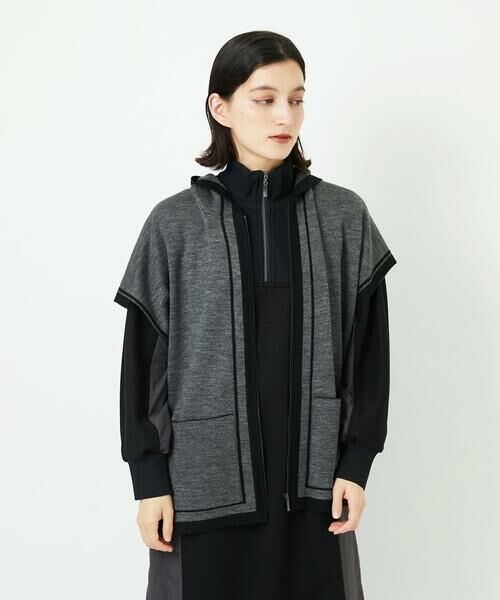 Maison de CINQ/メゾン ドゥ サンク ダブルジャカードニットポンチョ グレー S