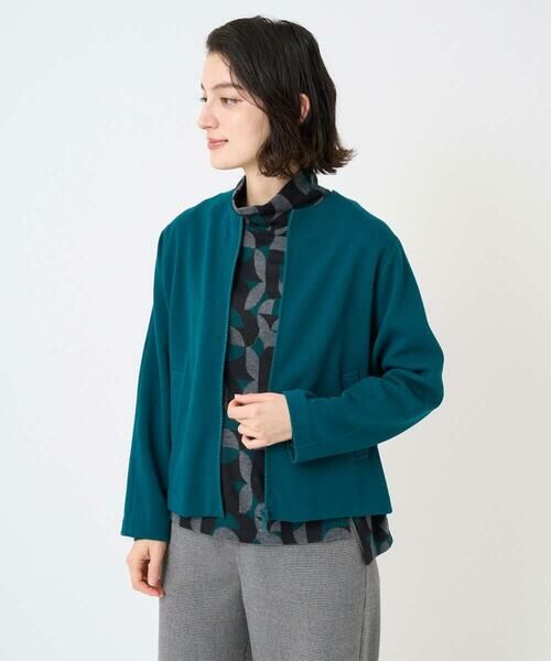 Maison de CINQ / メゾン ドゥ サンク ノーカラージャケット | [セットアップ対応]ノーカラージャージージップ羽織 | 詳細1