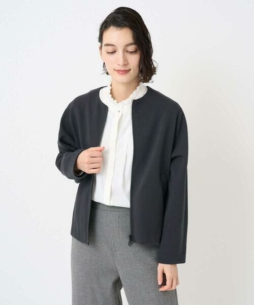 Maison de CINQ / メゾン ドゥ サンク ノーカラージャケット | [セットアップ対応]ノーカラージャージージップ羽織 | 詳細5