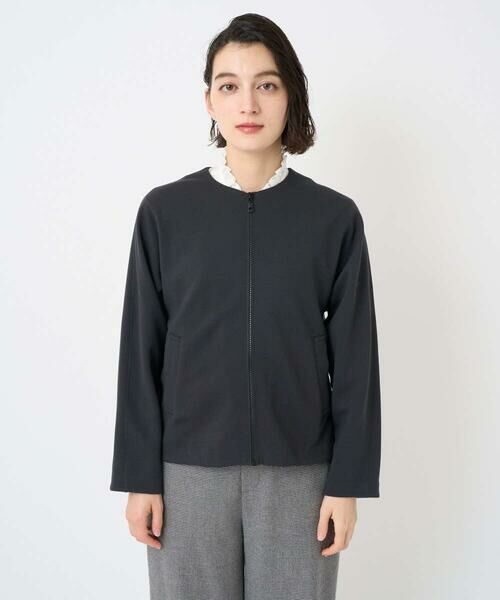 Maison de CINQ / メゾン ドゥ サンク ノーカラージャケット | [セットアップ対応]ノーカラージャージージップ羽織 | 詳細7