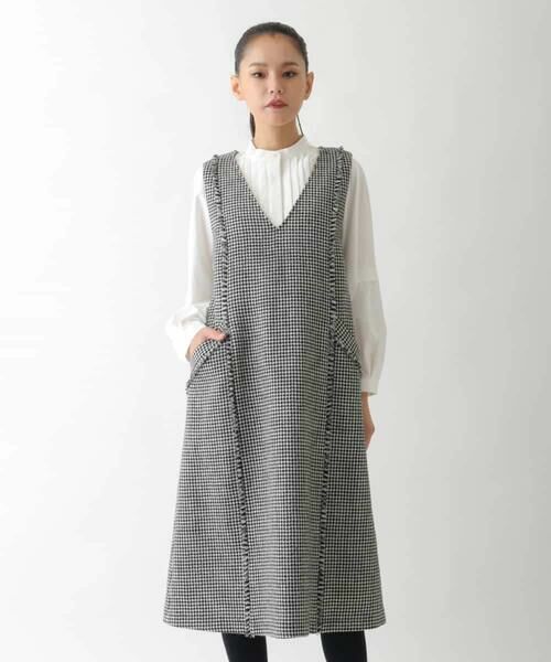 Maison de CINQ / メゾン ドゥ サンク ロング・マキシ丈スカート | 【小さいサイズ/セットアップ対応】千鳥チェックツイードジャンパースカート | 詳細1