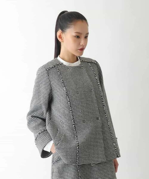 Maison de CINQ / メゾン ドゥ サンク ノーカラージャケット | 【小さいサイズ/セットアップ対応】千鳥チェックツイードジャケット | 詳細2