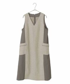 Maison de CINQ / メゾン ドゥ サンク ロング・マキシ丈スカート | 【小さいサイズ】異素材Vネックジャンパースカート