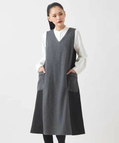 Maison de CINQ / メゾン ドゥ サンク ロング・マキシ丈スカート | 【小さいサイズ】異素材Vネックジャンパースカート