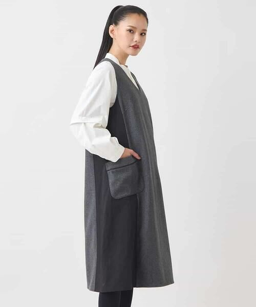 Maison de CINQ / メゾン ドゥ サンク ロング・マキシ丈スカート | 【小さいサイズ】異素材Vネックジャンパースカート | 詳細1