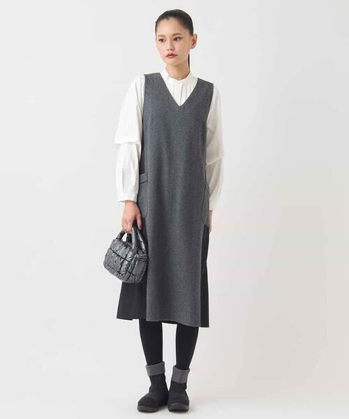 Maison de CINQ / メゾン ドゥ サンク ロング・マキシ丈スカート | 【小さいサイズ】異素材Vネックジャンパースカート | 詳細10