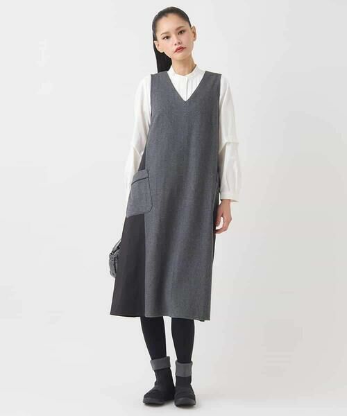 Maison de CINQ / メゾン ドゥ サンク ロング・マキシ丈スカート | 【小さいサイズ】異素材Vネックジャンパースカート | 詳細9