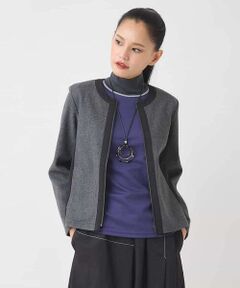 Maison de CINQ / メゾン ドゥ サンク ノーカラージャケット | 【小さいサイズ】異素材ノーカラージャケット