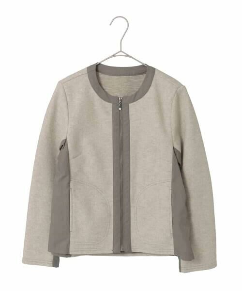 Maison de CINQ / メゾン ドゥ サンク ノーカラージャケット | 【小さいサイズ】異素材ノーカラージャケット（ベージュ）