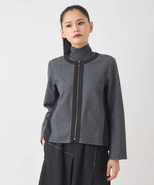 Maison de CINQ / メゾン ドゥ サンク ノーカラージャケット | 【小さいサイズ】異素材ノーカラージャケット | 詳細2
