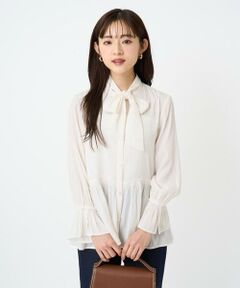 Maison de CINQ / メゾン ドゥ サンク シャツ・ブラウス | 【小さいサイズ】パウダーサテン ボウタイブラウス/洗濯機で洗える