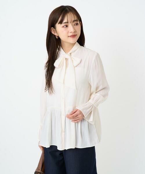 Maison de CINQ / メゾン ドゥ サンク シャツ・ブラウス | 【小さいサイズ】パウダーサテン ボウタイブラウス/洗濯機で洗える | 詳細1