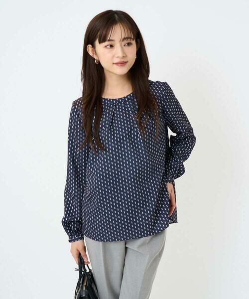 Maison de CINQ / メゾン ドゥ サンク シャツ・ブラウス | 【小さいサイズ】ボウタイ風幾何柄ブラウス/洗濯機で洗える | 詳細1