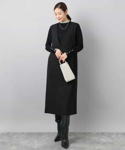 Maison de CINQ / メゾン ドゥ サンク ロング・マキシ丈スカート | 【小さいサイズ】ウールライク Vネックジャンパースカート/洗える | 詳細1