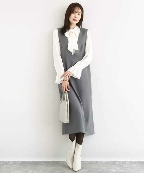 Maison de CINQ / メゾン ドゥ サンク ロング・マキシ丈スカート | 【小さいサイズ】ウールライク Vネックジャンパースカート/洗える | 詳細10