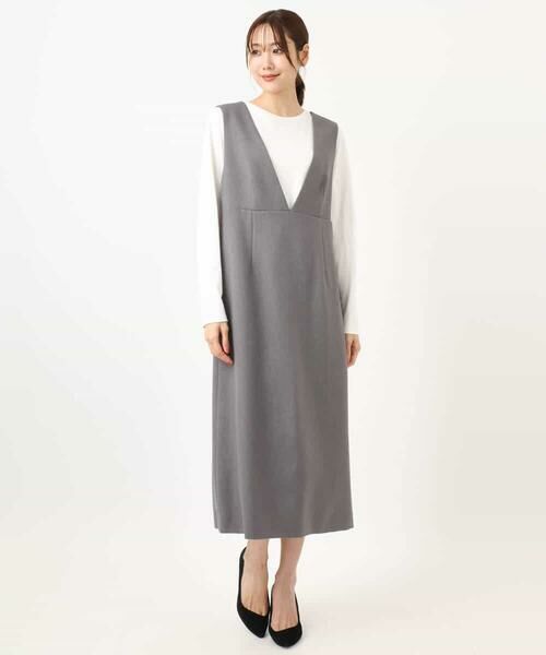 Maison de CINQ / メゾン ドゥ サンク ロング・マキシ丈スカート | 【小さいサイズ】ウールライク Vネックジャンパースカート/洗える | 詳細16