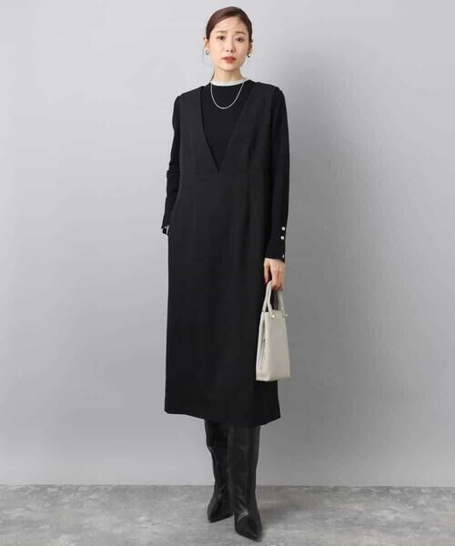 Maison de CINQ / メゾン ドゥ サンク ロング・マキシ丈スカート | 【小さいサイズ】ウールライク Vネックジャンパースカート/洗える | 詳細2