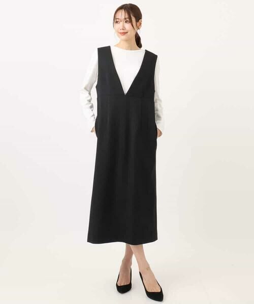 Maison de CINQ / メゾン ドゥ サンク ロング・マキシ丈スカート | 【小さいサイズ】ウールライク Vネックジャンパースカート/洗える | 詳細25