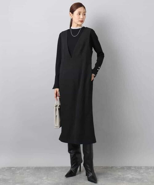 Maison de CINQ / メゾン ドゥ サンク ロング・マキシ丈スカート | 【小さいサイズ】ウールライク Vネックジャンパースカート/洗える | 詳細3