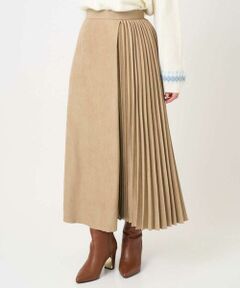 Maison de CINQ / メゾン ドゥ サンク ロング・マキシ丈スカート | 【小さいサイズ】部分プリーツデザイン スウェードライクスカート/洗える