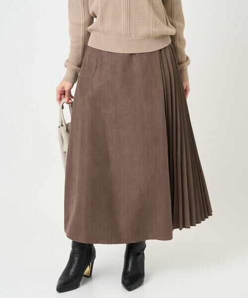 Maison de CINQ / メゾン ドゥ サンク ロング・マキシ丈スカート | 【小さいサイズ】部分プリーツデザイン スウェードライクスカート/洗える | 詳細1