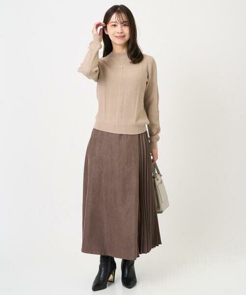 Maison de CINQ / メゾン ドゥ サンク ロング・マキシ丈スカート | 【小さいサイズ】部分プリーツデザイン スウェードライクスカート/洗える | 詳細12